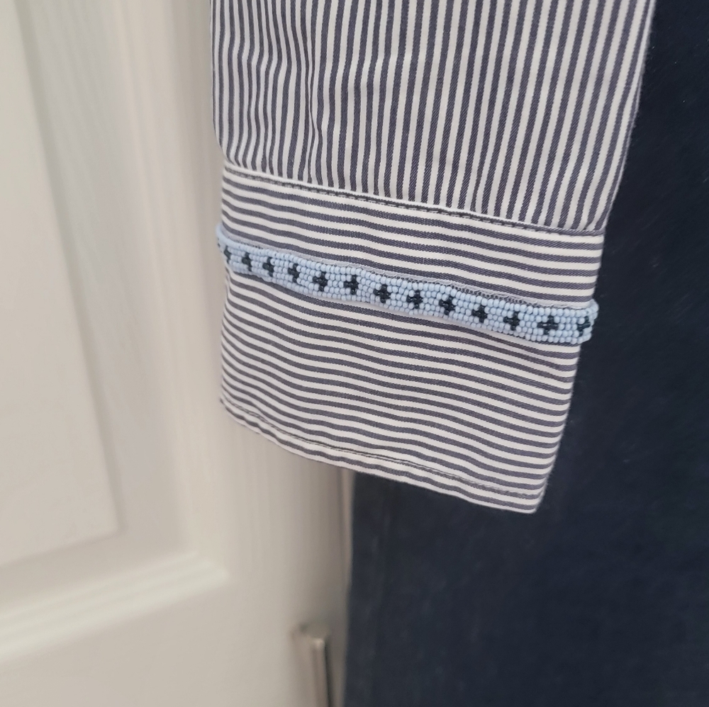 MAXMARA Beaded Accent Western Striped Shirt - Picture 3 of 9
